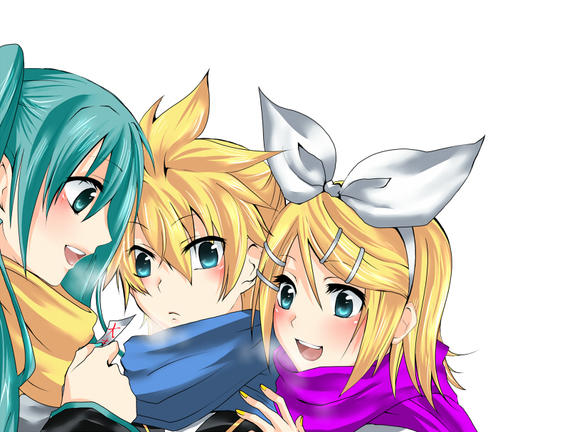 hatsune miku, kagamine rin, and kagamine len (vocaloid) drawn by kiseri