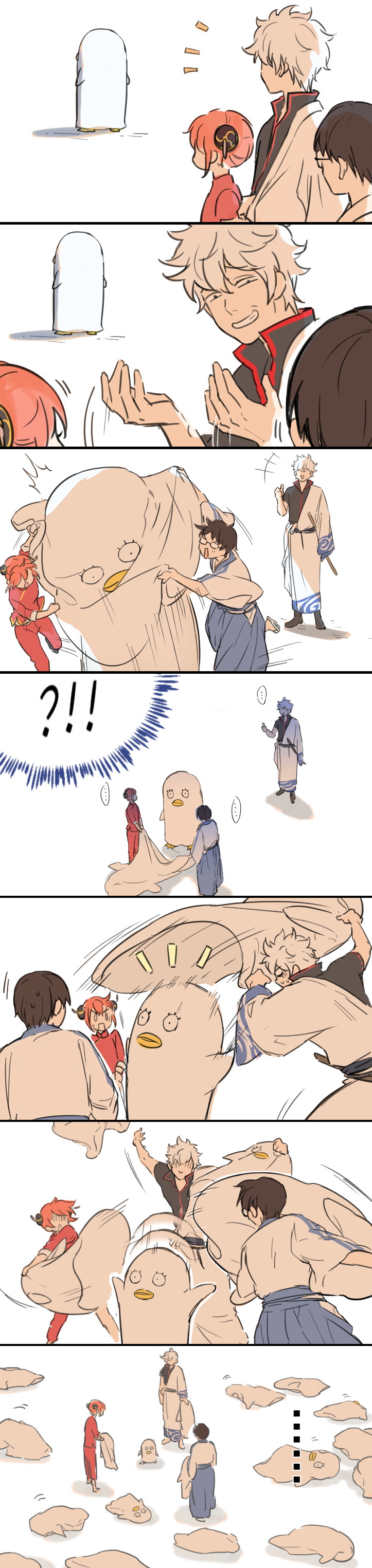 sakata gintoki, kagura, shimura shinpachi, and elizabeth (gintama) drawn by loli_bushi