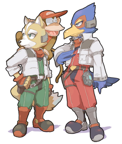 fox mccloud, diddy kong, and falco lombardi (super smash bros. and 2 more) drawn by motohashi_mari