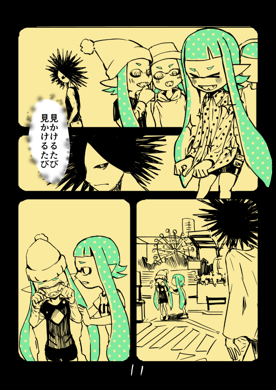 inkling player character, inkling girl, and spyke (splatoon and 1 more) drawn by gurochii