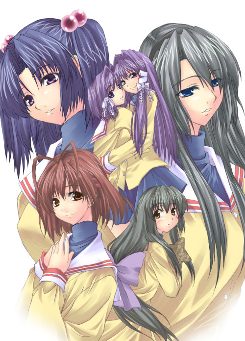 furukawa nagisa, fujibayashi kyou, ibuki fuuko, sakagami tomoyo, ichinose kotomi, and 1 more (clannad) drawn by ichino