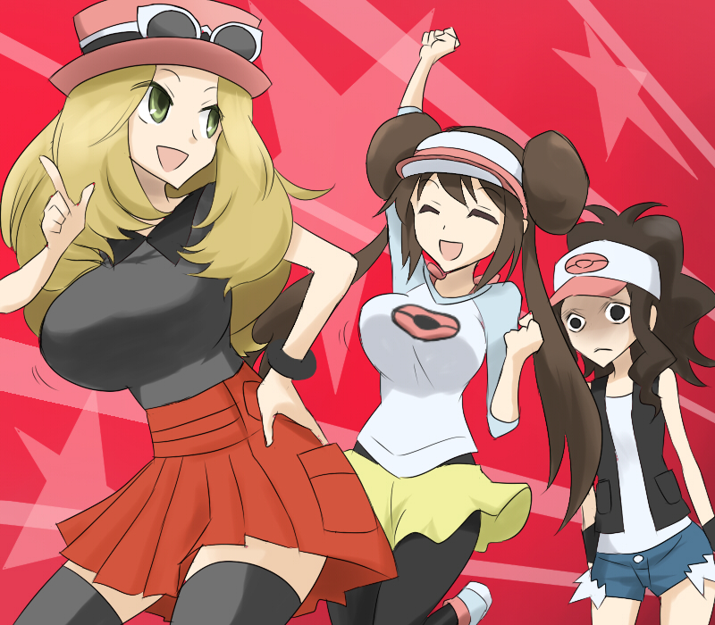 rosa, hilda, and serena (pokemon and 3 more) drawn by oro_(zetsubou_girl)