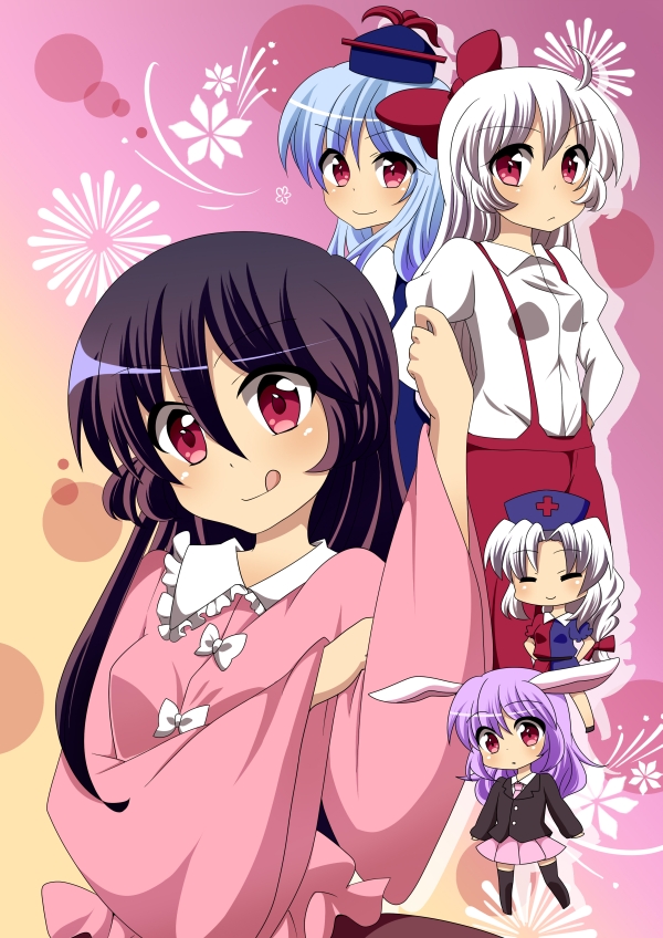 reisen udongein inaba, fujiwara no mokou, kamishirasawa keine, houraisan kaguya, and yagokoro eirin (touhou) drawn by hatsune_(pumpkin_pie)