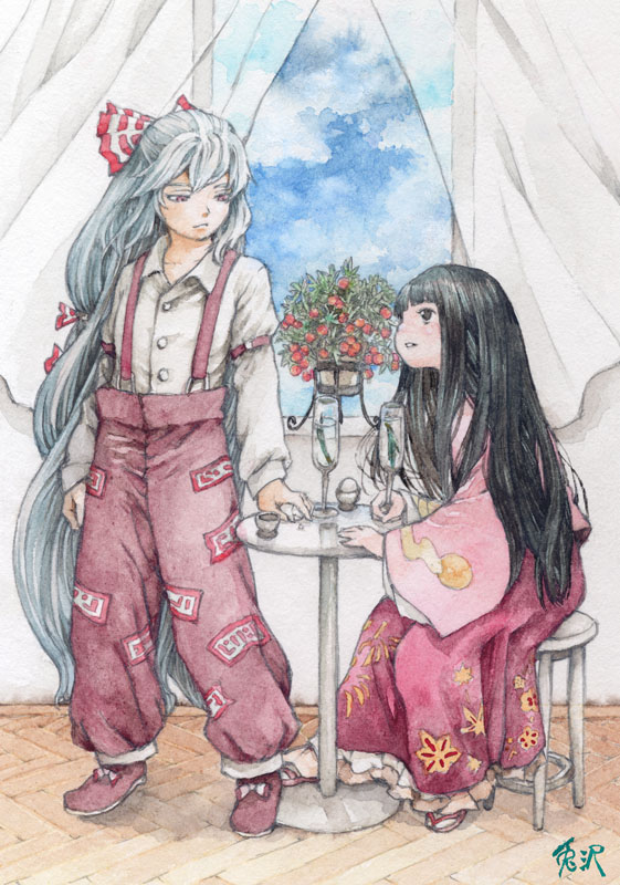 fujiwara no mokou and houraisan kaguya (touhou) drawn by totaku_(musha_prune)