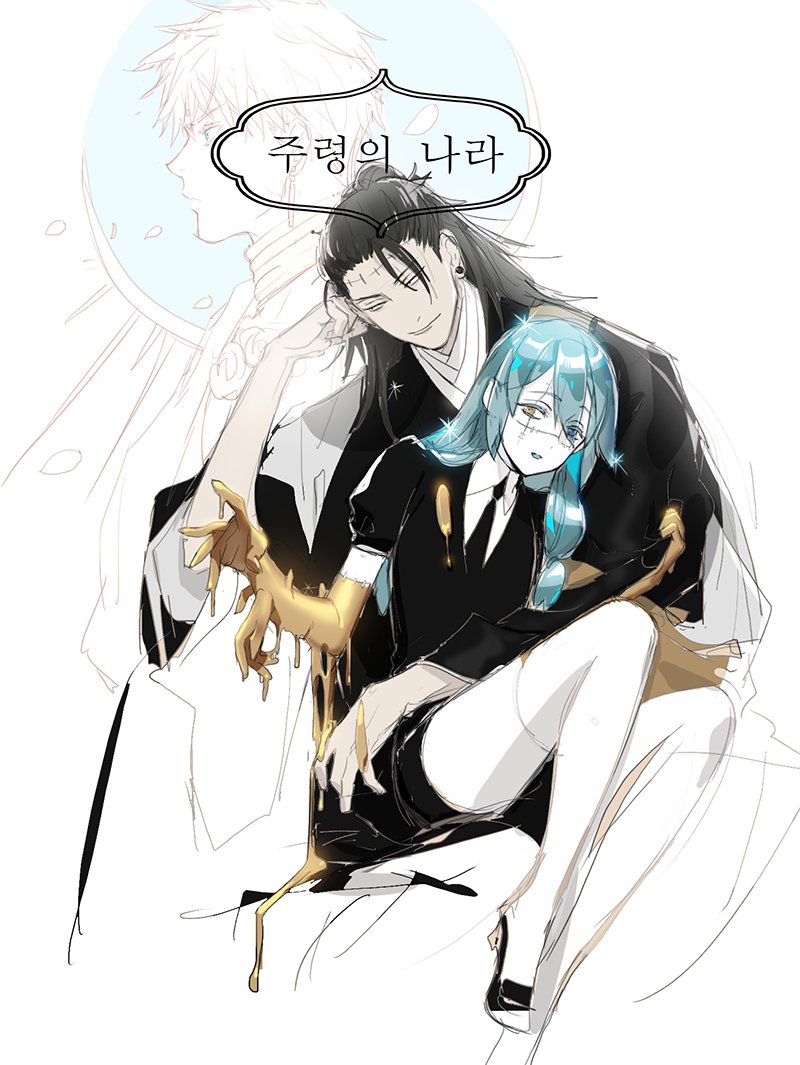 gojou satoru, getou suguru, phosphophyllite, and mahito (jujutsu kaisen and 1 more) drawn by nonockha
