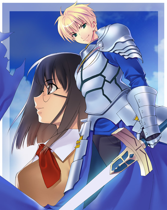 arthur pendragon, sajou ayaka, and saver (fate and 2 more) drawn by azu