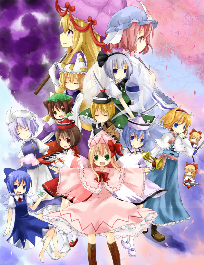 konpaku youmu, alice margatroid, cirno, yakumo yukari, saigyouji yuyuko, and 8 more (touhou and 1 more) drawn by yuzuki_(yuduame)