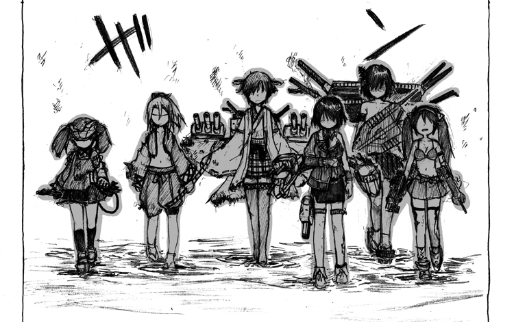 ryuujou, yamashiro, hiei, zuihou, haguro, and 1 more (kantai collection) drawn by kaneko_masaru