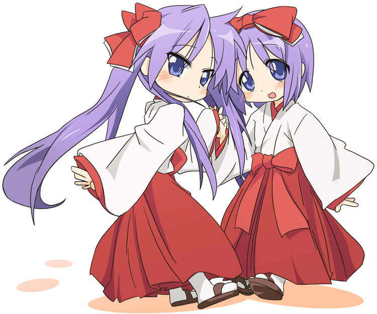 hiiragi kagami and hiiragi tsukasa (lucky star) drawn by ixy