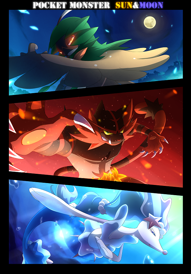 primarina, incineroar, and decidueye (pokemon) drawn by sorairo_(18391611)