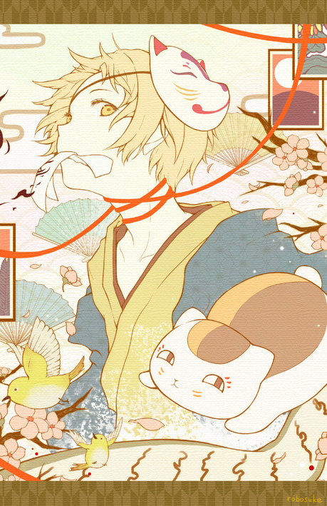 natsume takashi and nyanko-sensei (natsume yuujinchou) drawn by robosuke