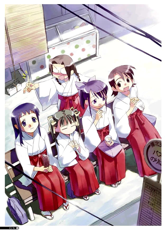 hieda yuzu, yurikusa chika, sakibara izumi, rikiishi seiko, and midou shizuka (asagiri no miko) drawn by ugawa_hiroki