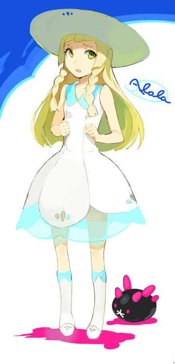 lillie and pyukumuku (pokemon and 1 more) drawn by sasamori_tomoe