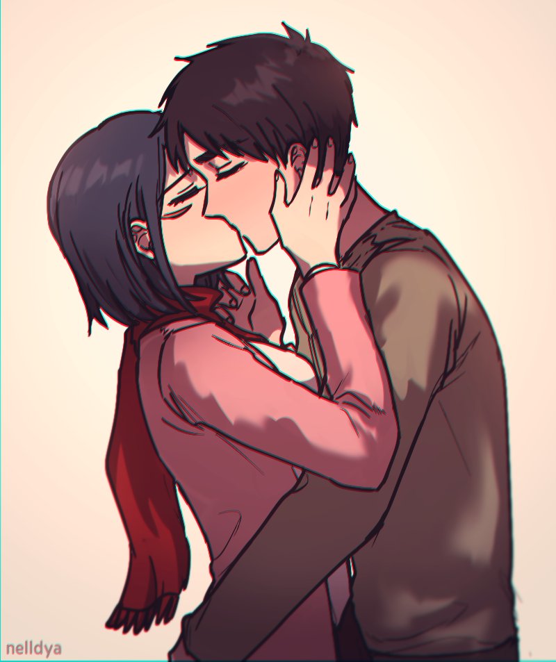 mikasa ackerman and eren yeager (shingeki no kyojin) drawn by mina_(als_dk)