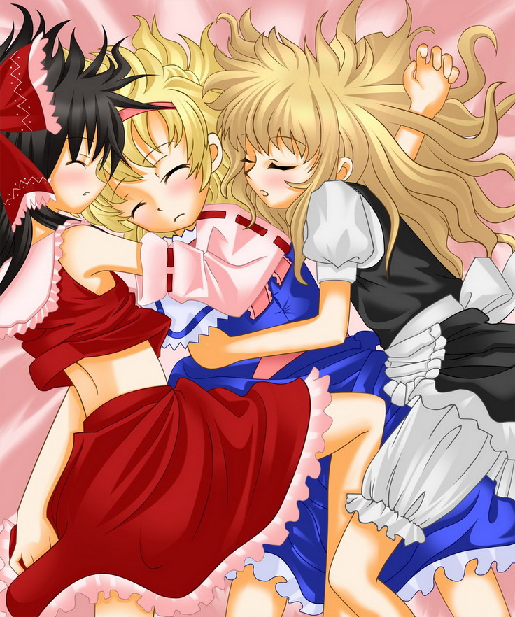 hakurei reimu, kirisame marisa, and alice margatroid (touhou) drawn by kurinton