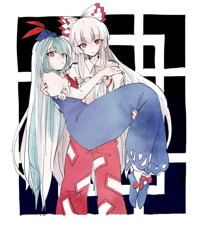 fujiwara no mokou and kamishirasawa keine (touhou) drawn by tarako_supa