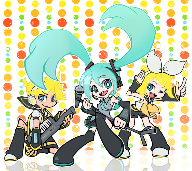 hatsune miku, kagamine rin, and kagamine len (vocaloid and 1 more) drawn by ruei_(chicking)