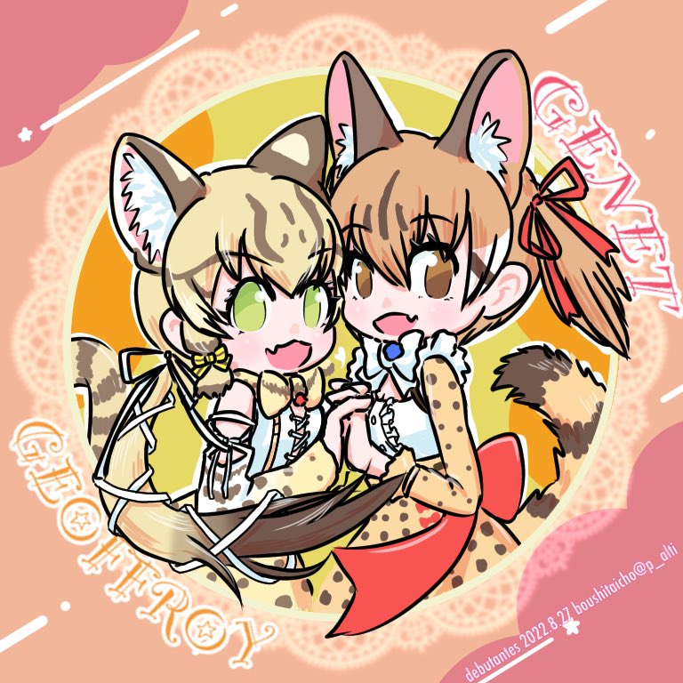 geoffroy's cat and large-spotted genet (kemono friends and 1 more) drawn by p_alti