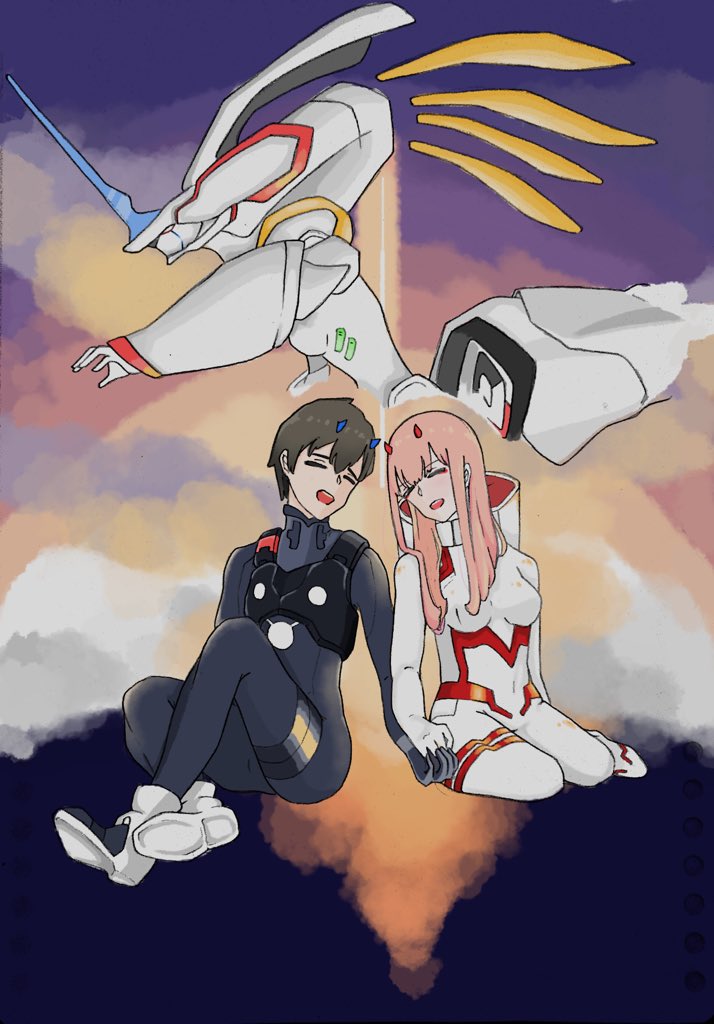zero two, hiro, strelizia, and strelizia apus (darling in the franxx) drawn by uchikun_palette