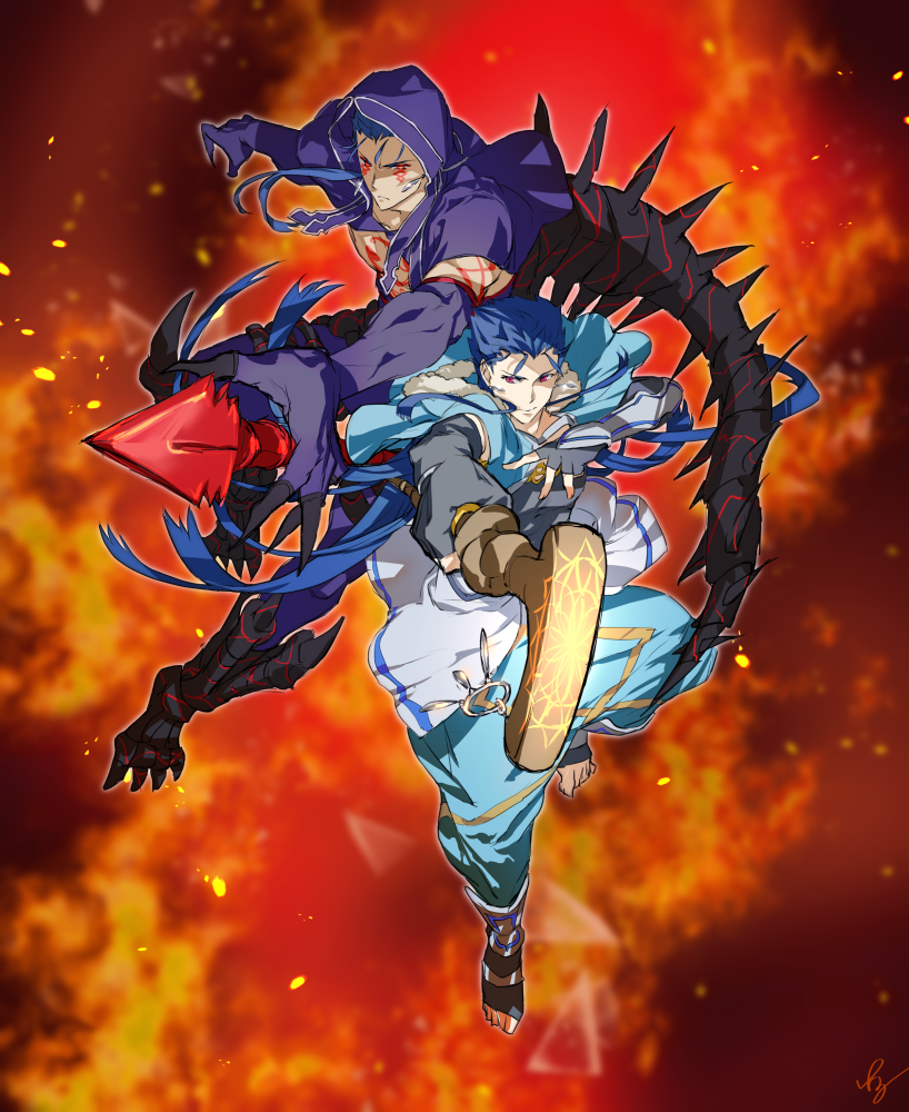 cu chulainn alter and cu chulainn (fate and 1 more) drawn by iz_izhara