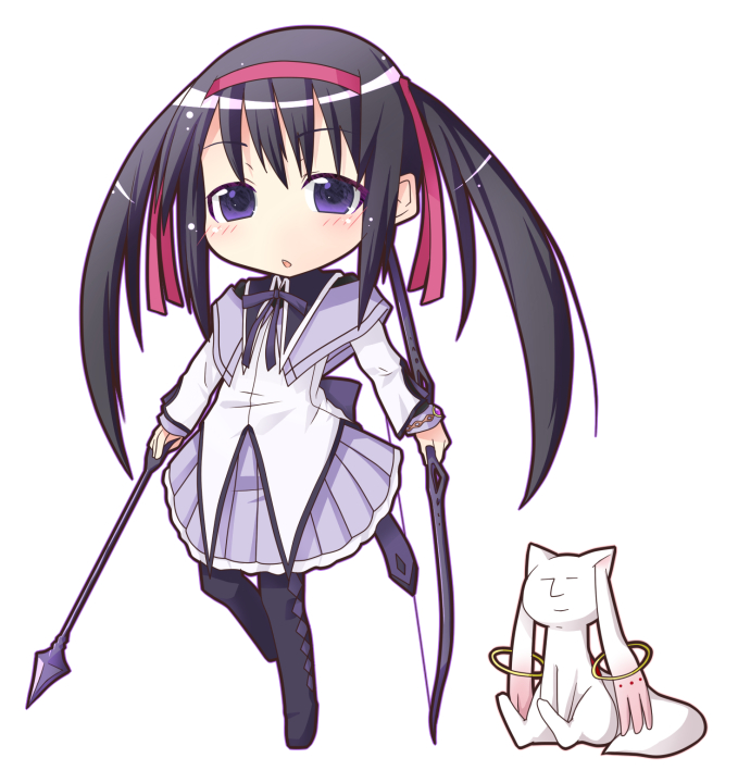 akemi homura and kyubey (mahou shoujo madoka magica) drawn by miiyon