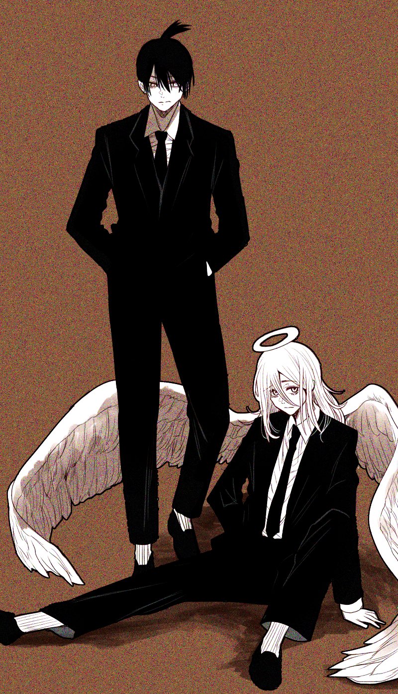 hayakawa aki and angel devil (chainsaw man) drawn by gunjyou_(gunjyou_00)