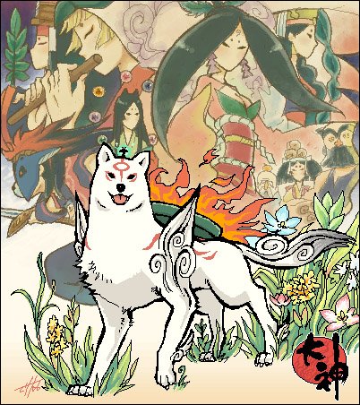 amaterasu, issun, ushiwakamaru, sakuya, okikurumi, and 6 more (ookami) drawn by masato_(oal)