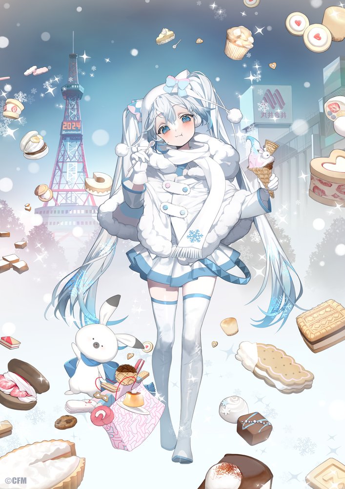 hatsune miku, yuki miku, and rabbit yukine (vocaloid) drawn by karo_(karohroka)