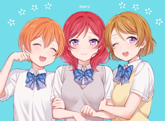 nishikino maki, hoshizora rin, and koizumi hanayo (love live! and 1 more) drawn by mery_(yangmalgage)