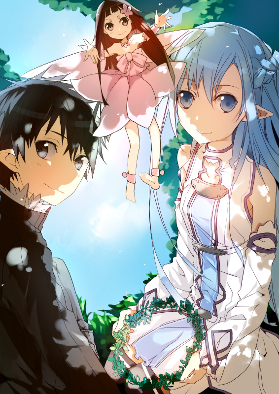 asuna, kirito, and yui (sword art online) drawn by jianmo_sl