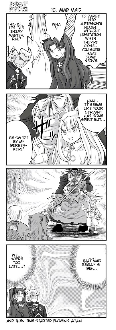 tohsaka rin, illyasviel von einzbern, archer, and heracles (fate and 1 more) drawn by ryp