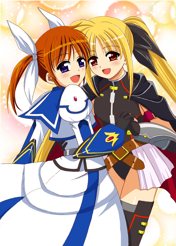 fate testarossa and takamachi nanoha (lyrical nanoha and 3 more) drawn by ookawa_wataru