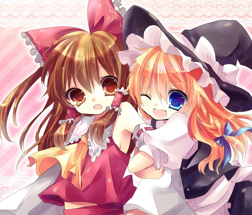 hakurei reimu and kirisame marisa (touhou) drawn by kosuzume