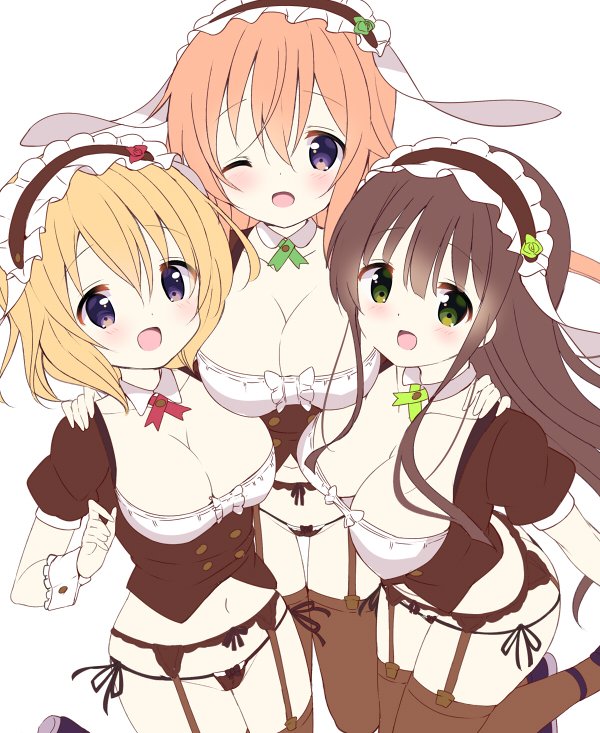 hoto cocoa, ujimatsu chiya, and hoto mocha (gochuumon wa usagi desu ka?) drawn by kurou_(quadruple_zero)