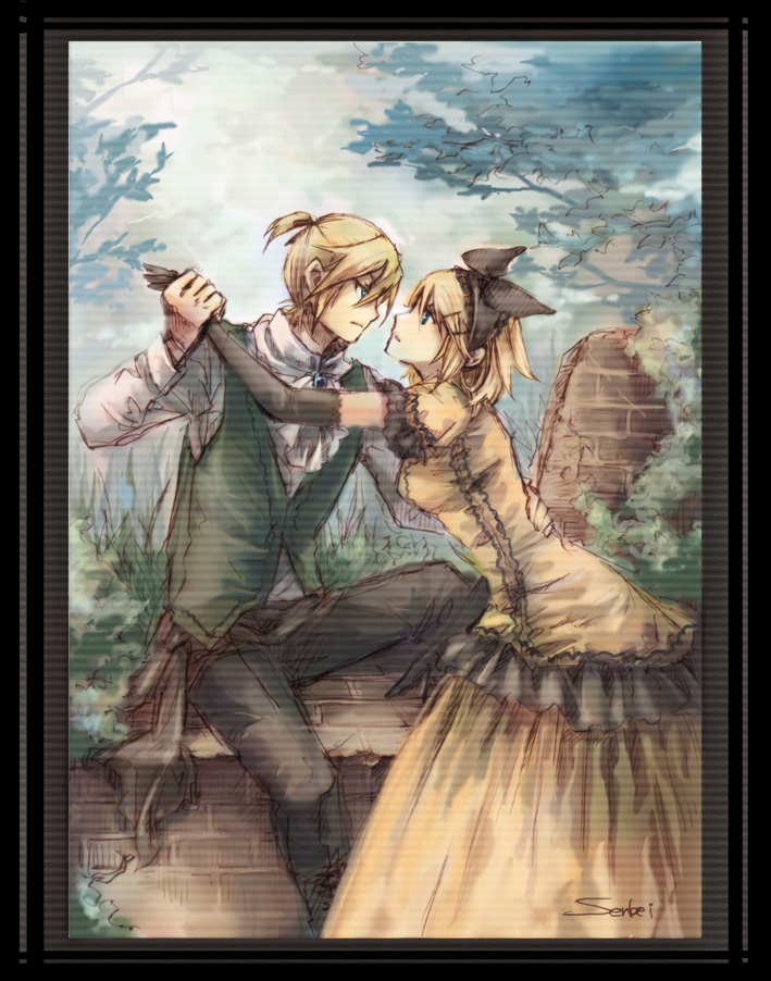kagamine rin, kagamine len, riliane lucifen d'autriche, and allen avadonia (vocaloid and 2 more) drawn by senbei_(roof-lock)