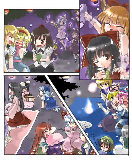 hakurei reimu, kirisame marisa, remilia scarlet, izayoi sakuya, konpaku youmu, and 17 more (touhou) drawn by coco_(artist)