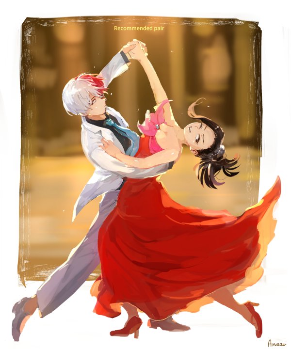 todoroki shoto and yaoyorozu momo (boku no hero academia and 1 more) drawn by anezu