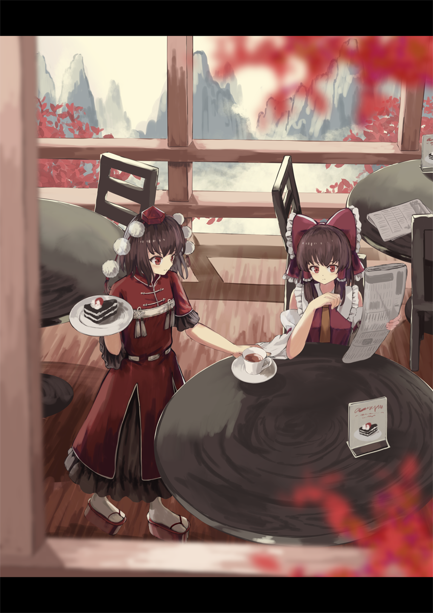 hakurei reimu and shameimaru aya (touhou) drawn by ookashippo