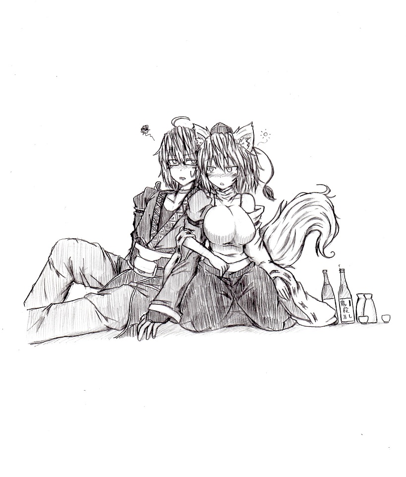 inubashiri momiji and morichika rinnosuke (touhou) drawn by oni_tengu