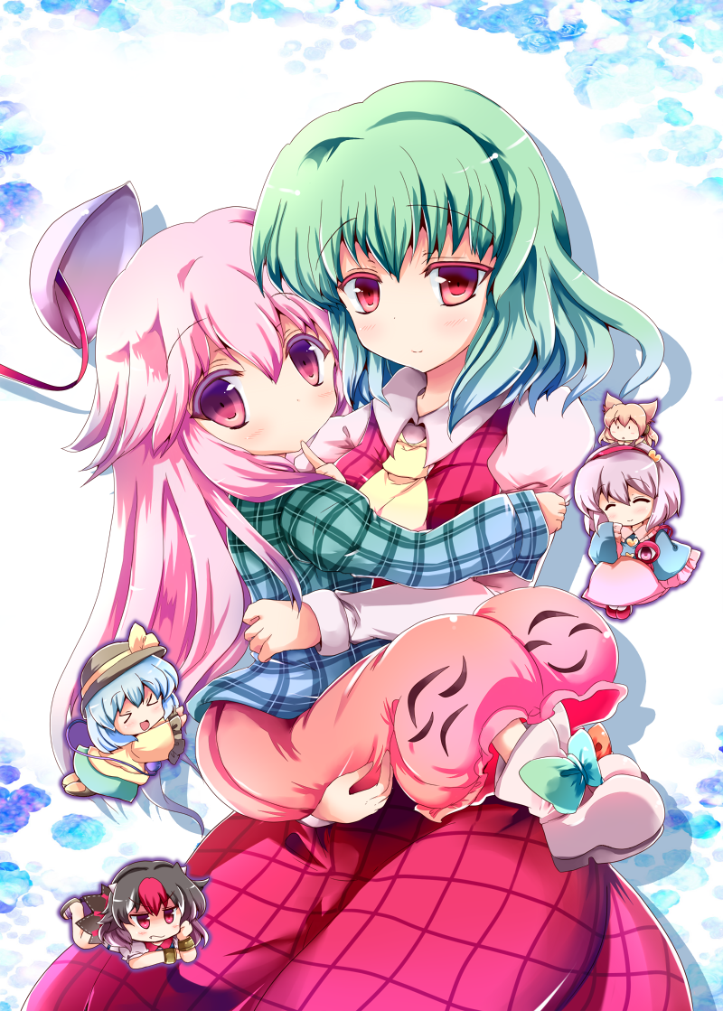 komeiji koishi, komeiji satori, kazami yuuka, toyosatomimi no miko, hata no kokoro, and 1 more (touhou) drawn by yuzuyunagi
