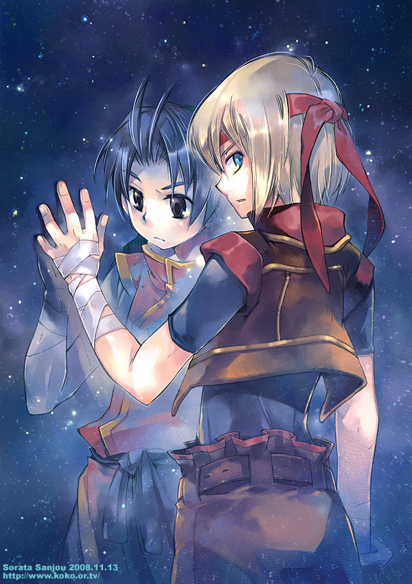 tir mcdohl and lazlo (gensou suikoden and 2 more) drawn by sanjou_sorata