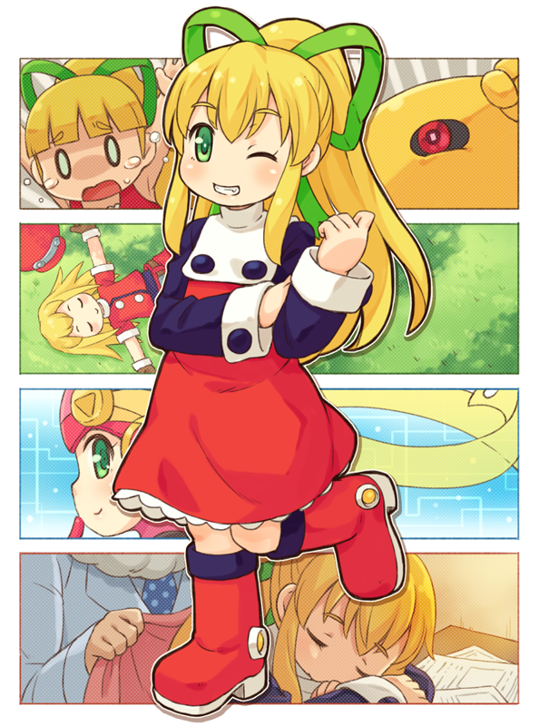 roll, roll caskett, roll.exe, dr. light, and yellow devil (mega man and 2 more) drawn by mizuno_mumomo