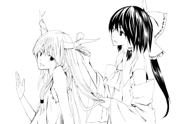 hakurei reimu and ibuki suika (touhou) drawn by kajiki
