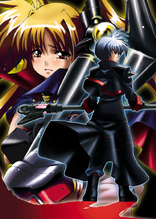fate testarossa, bardiche, chrono harlaown, and s2u (lyrical nanoha and 2 more) drawn by fujitama_(lose_dog)