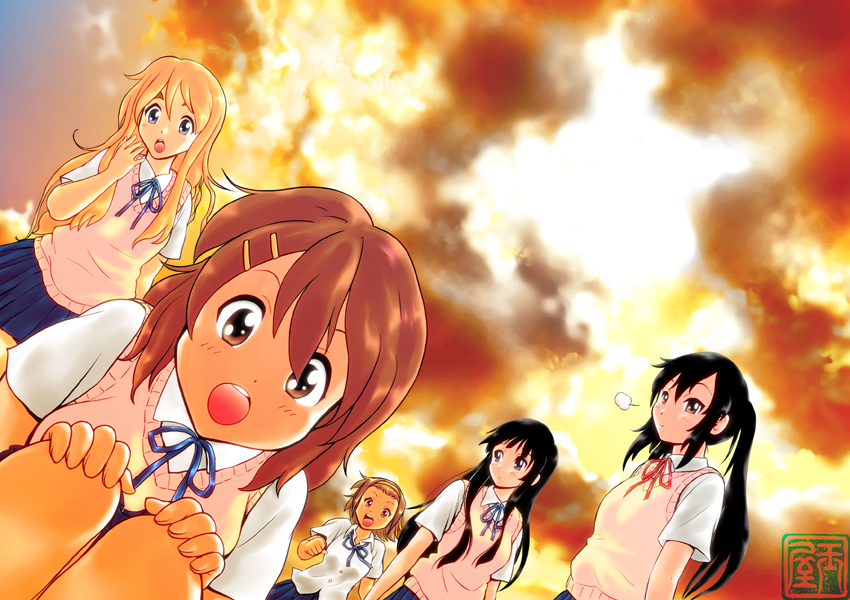 akiyama mio, nakano azusa, hirasawa yui, tainaka ritsu, and kotobuki tsumugi (k-on!) drawn by tamaya_katsuki