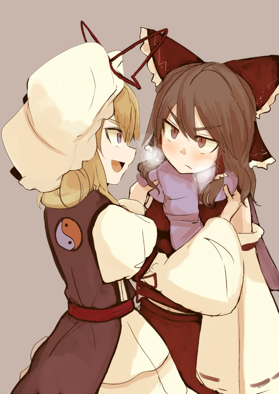 hakurei reimu and yakumo yukari (touhou) drawn by necro_(nekurodayo)