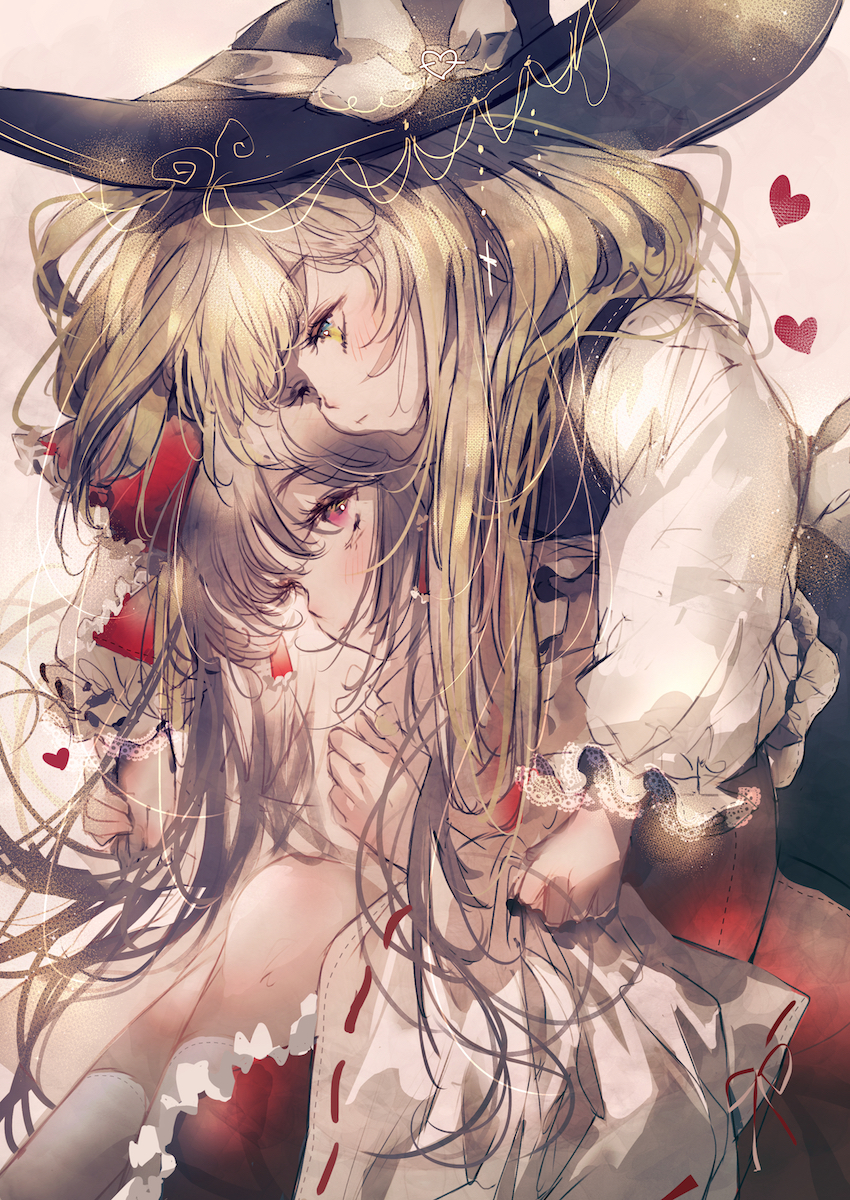 hakurei reimu and kirisame marisa (touhou) drawn by majamari