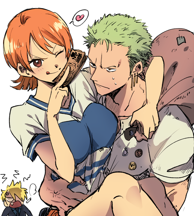 nami, roronoa zoro, and sanji (one piece) drawn by chokota