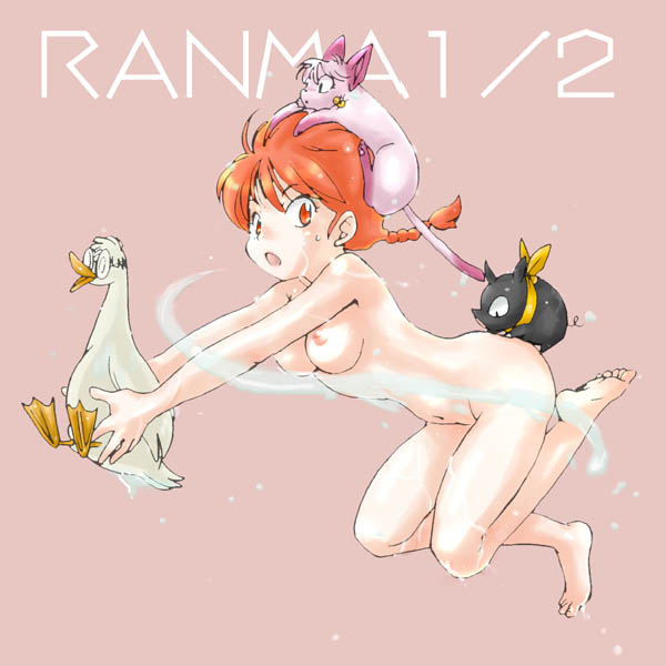 ranma-chan, p-chan, shampoo, and mousse (ranma 1/2) drawn by biifun