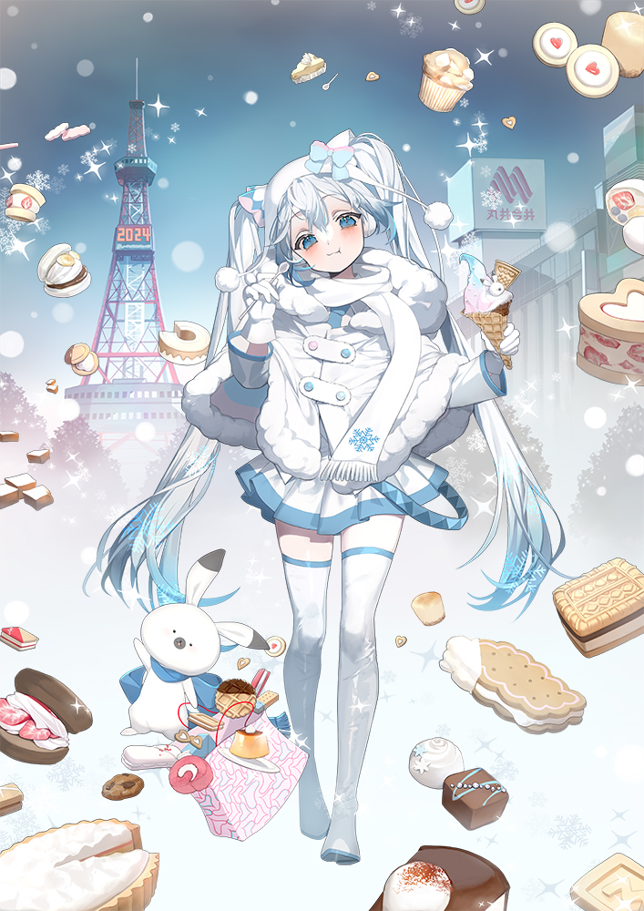 hatsune miku, yuki miku, and rabbit yukine (vocaloid) drawn by karo_(karohroka)